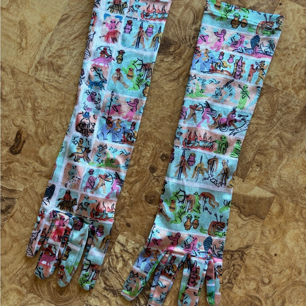 FBC History of Humankind Velvet Opera Gloves Colorful Patterned Long Gloves